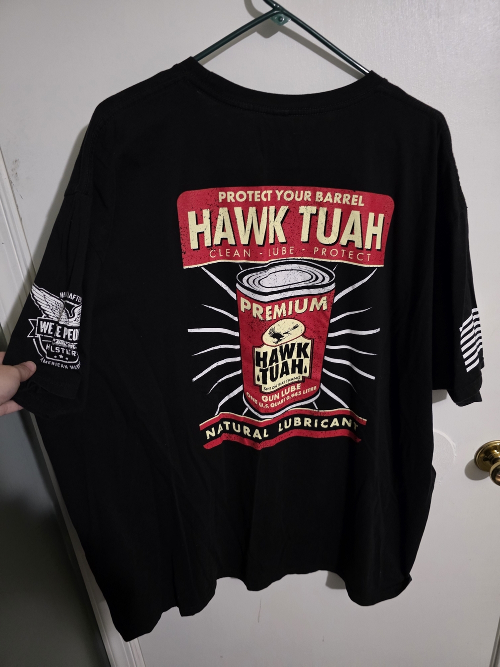 Black Short-Sleeve Graphic Tee with Hawk Tuah Can Logo